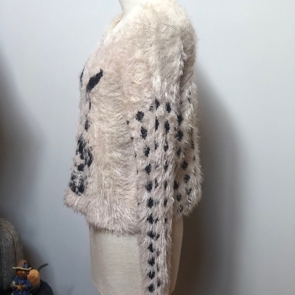 GUESS Owl animal print long sleeve shaggy fur fuzzy crop sweater Y2K small - Picture 2 of 10